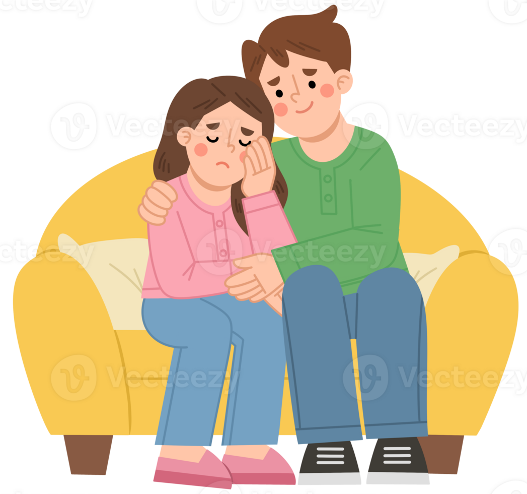 Illustration of couple providing comfort on sofa png