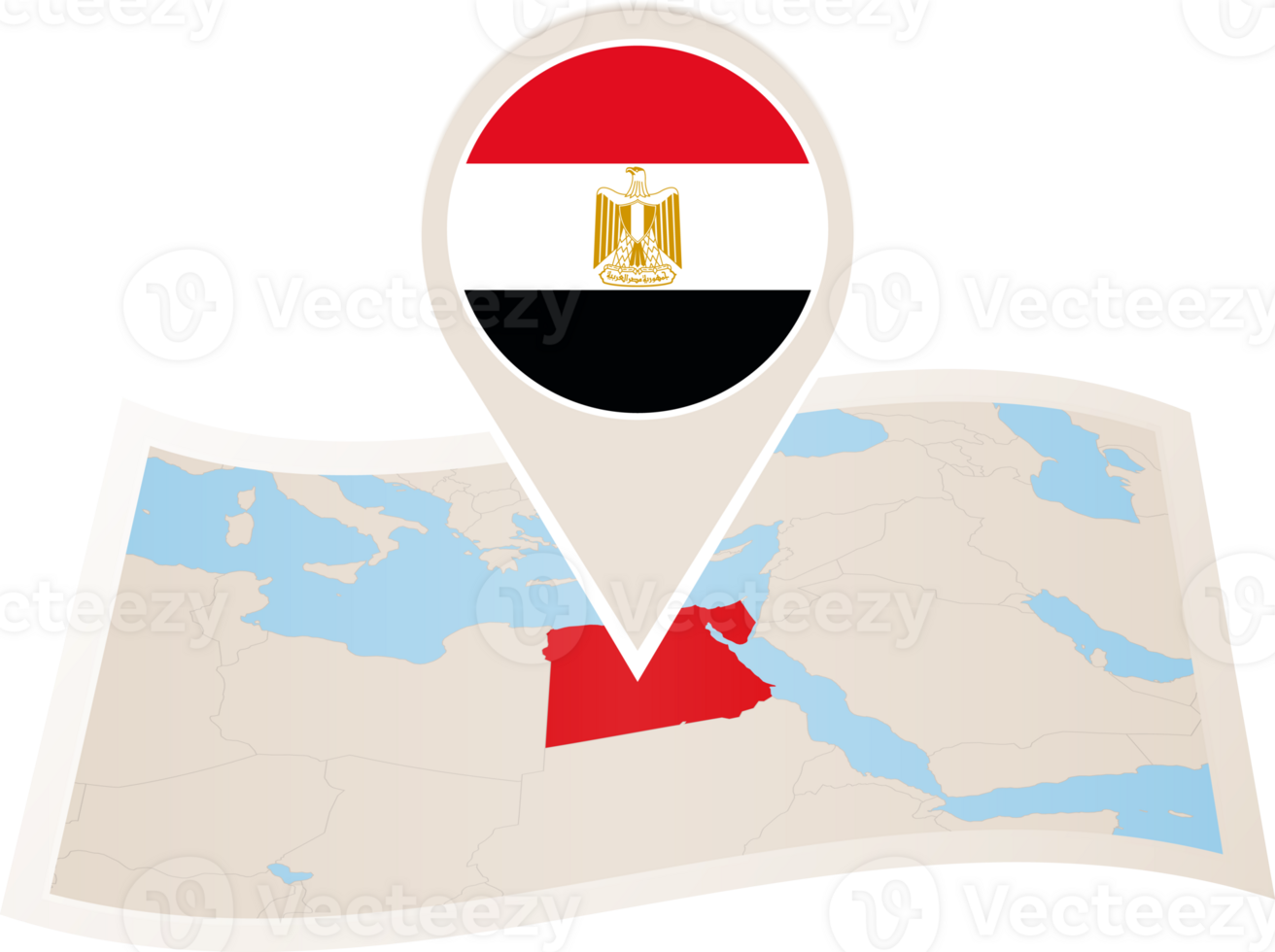Folded map of Egypt with flag pin of Egypt. png
