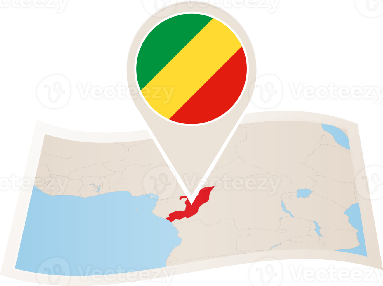 Folded map of Congo with flag pin of Congo. png