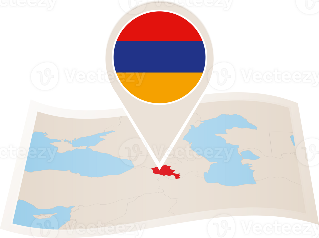 Folded map of Armenia with flag pin of Armenia. png