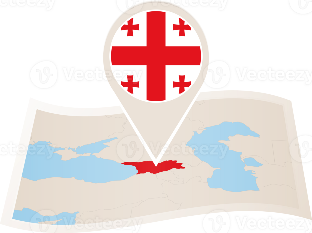 Folded map of Georgia with flag pin of Georgia. png