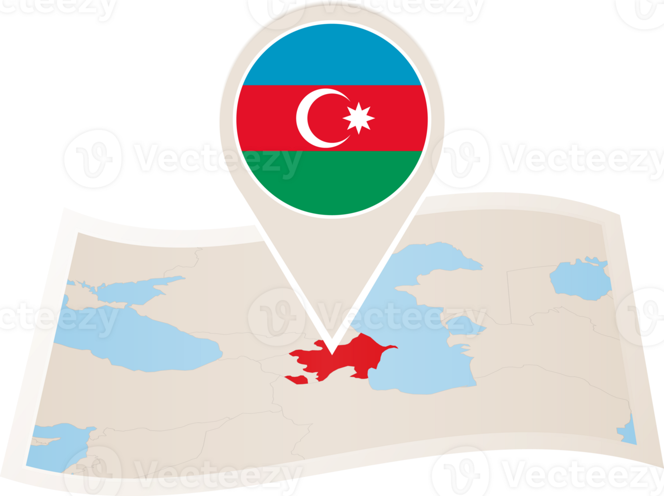 Folded map of Azerbaijan with flag pin of Azerbaijan. png