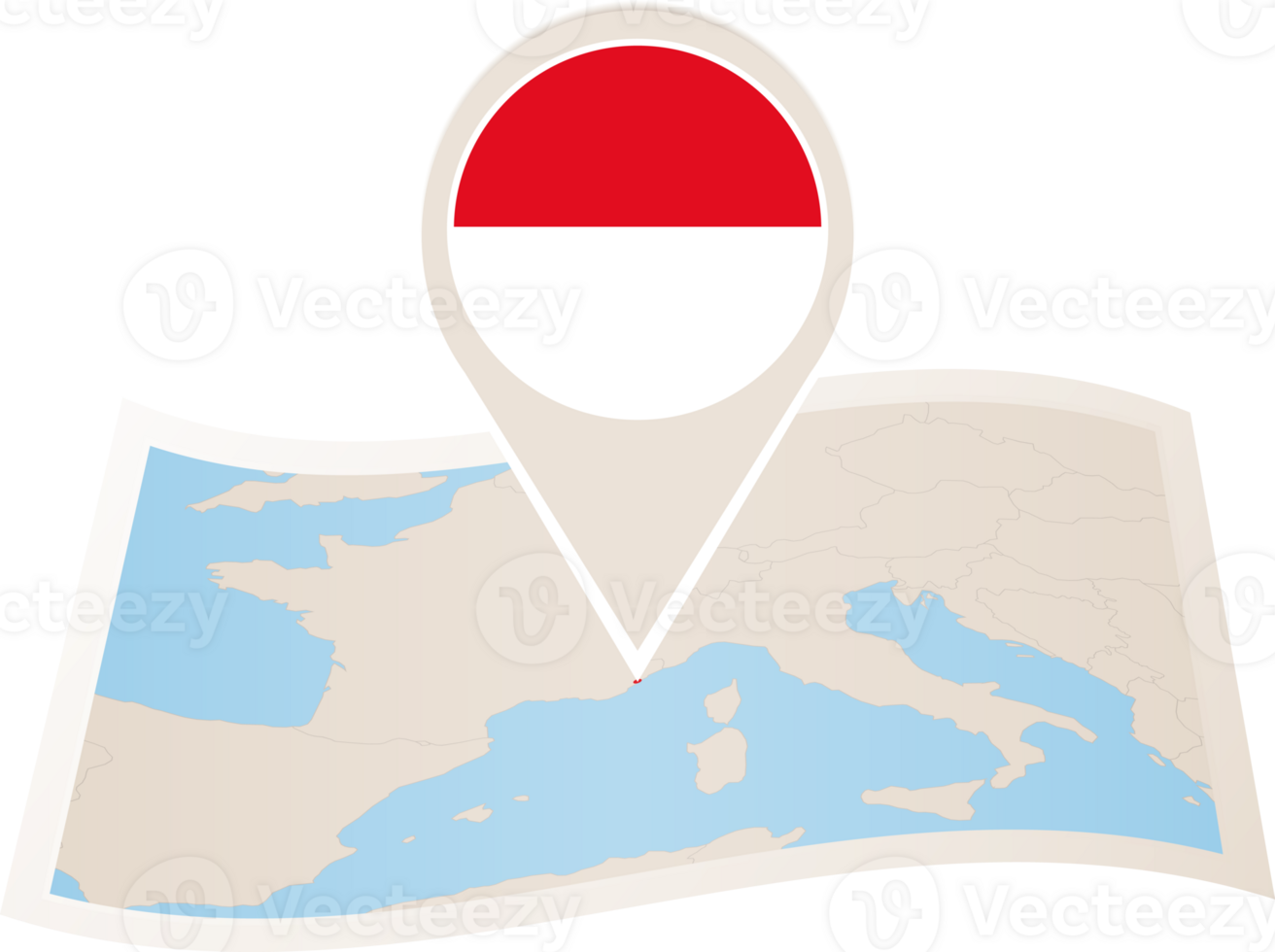 Folded map of Monaco with flag pin of Monaco. png