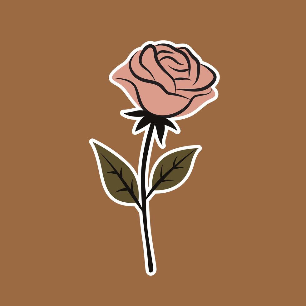 Bohemian Line Art Rose Drawing - Minimalist Floral Illustration vector
