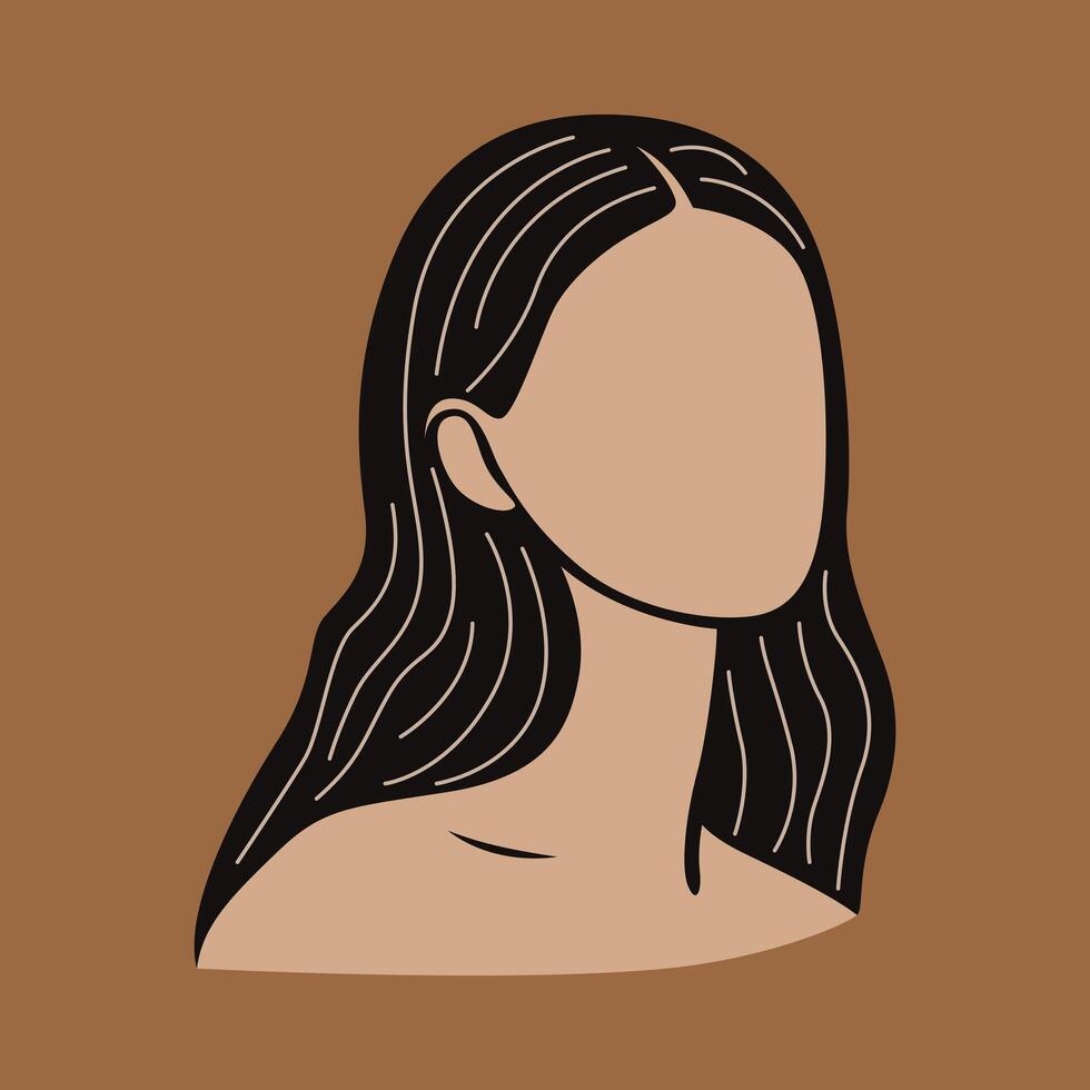 Bohemian Line Art Young Lady Drawing - Minimalist Feminine Illustration vector