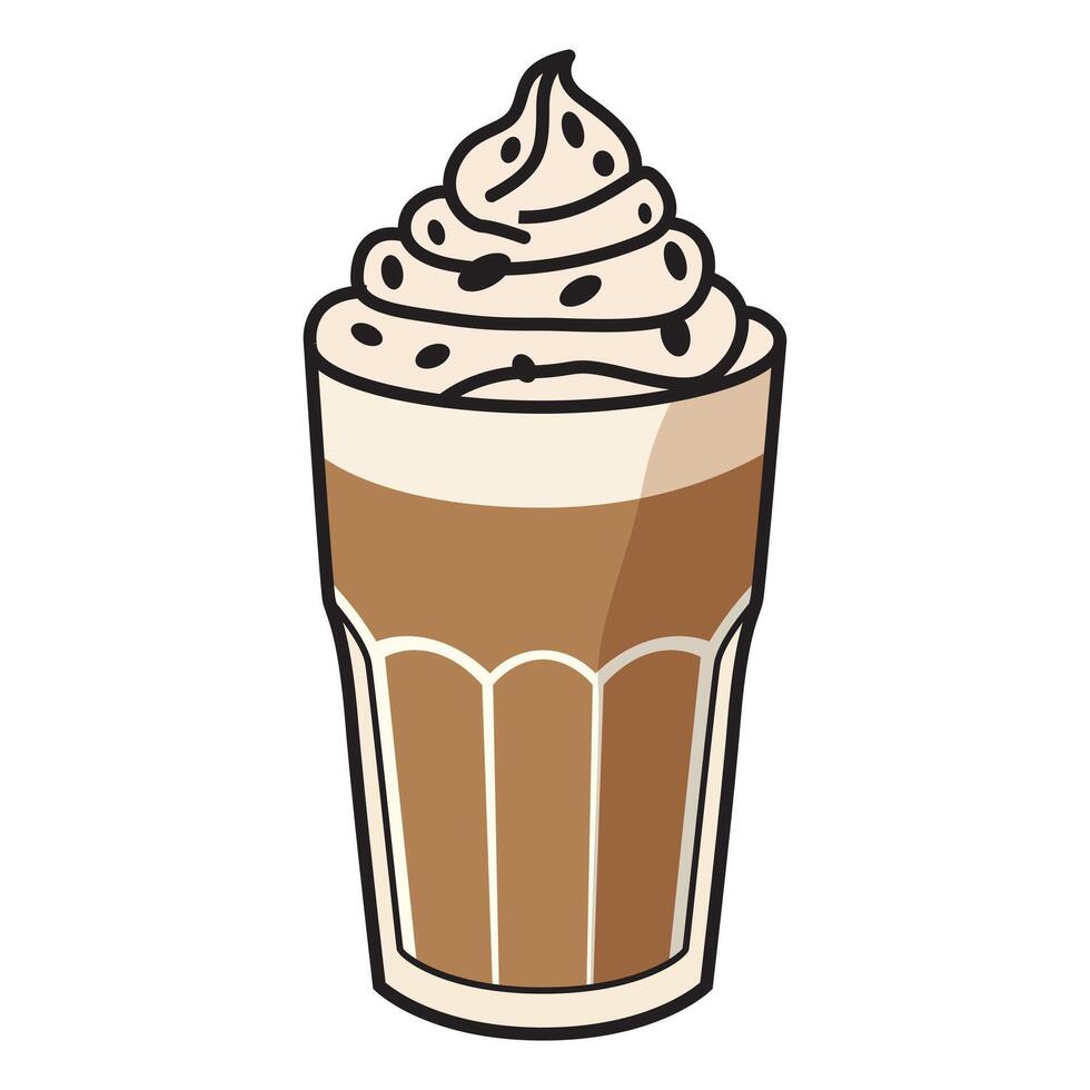 Iced Coffee in Glass with Foam Clip Art - Drawing Illustration vector