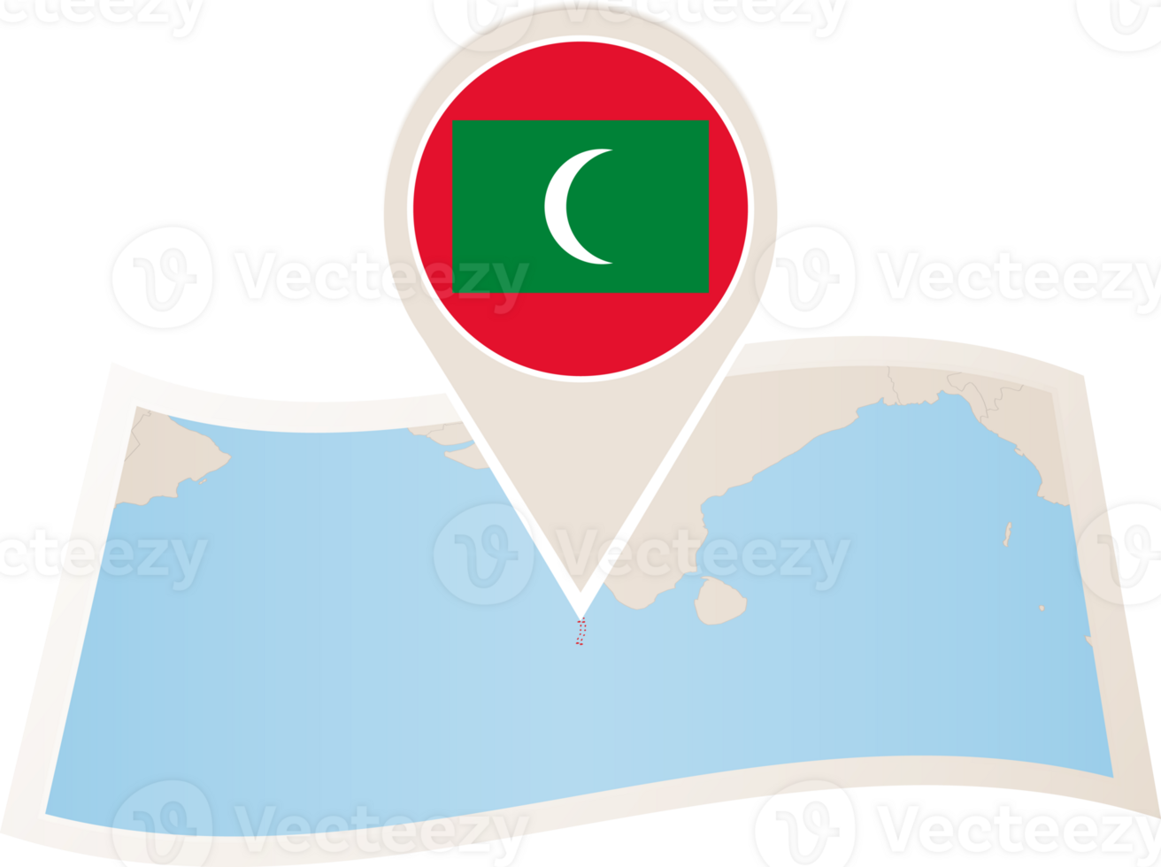 Folded map of Maldives with flag pin of Maldives. png