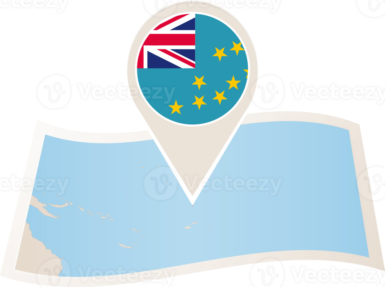 Folded map of Tuvalu with flag pin of Tuvalu. png
