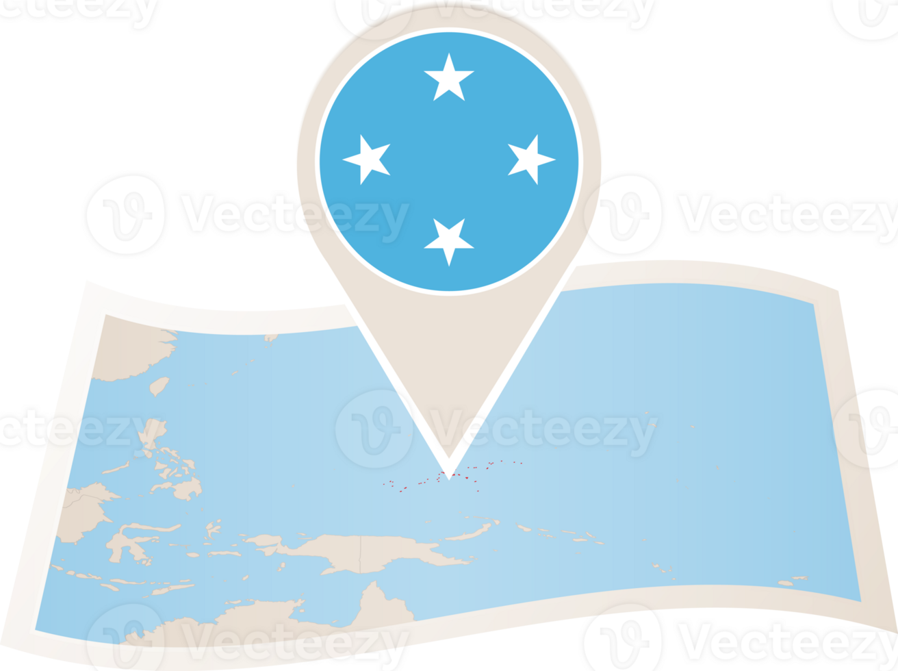 Folded map of Micronesia with flag pin of Micronesia. png