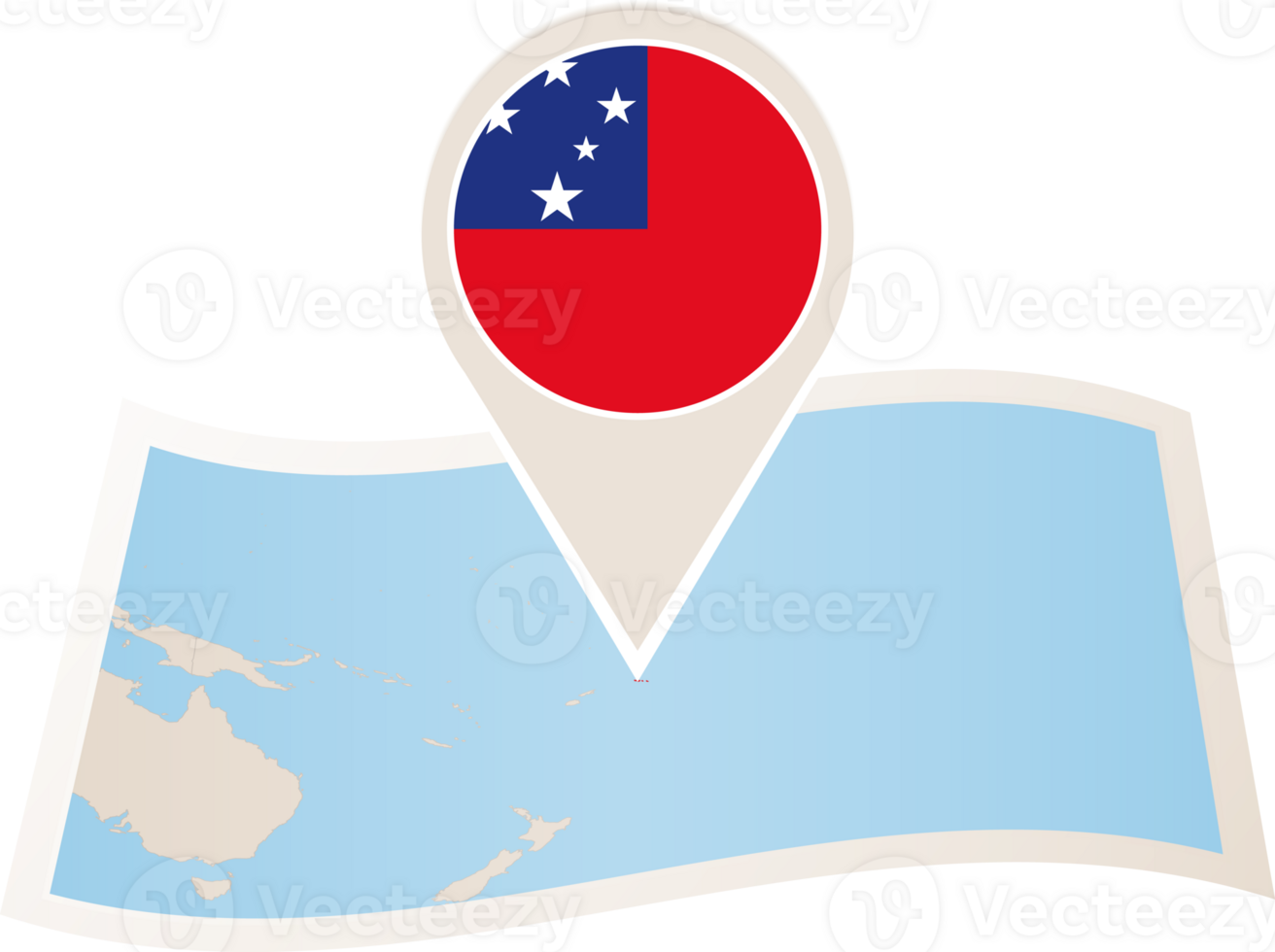 Folded map of Samoa with flag pin of Samoa. png