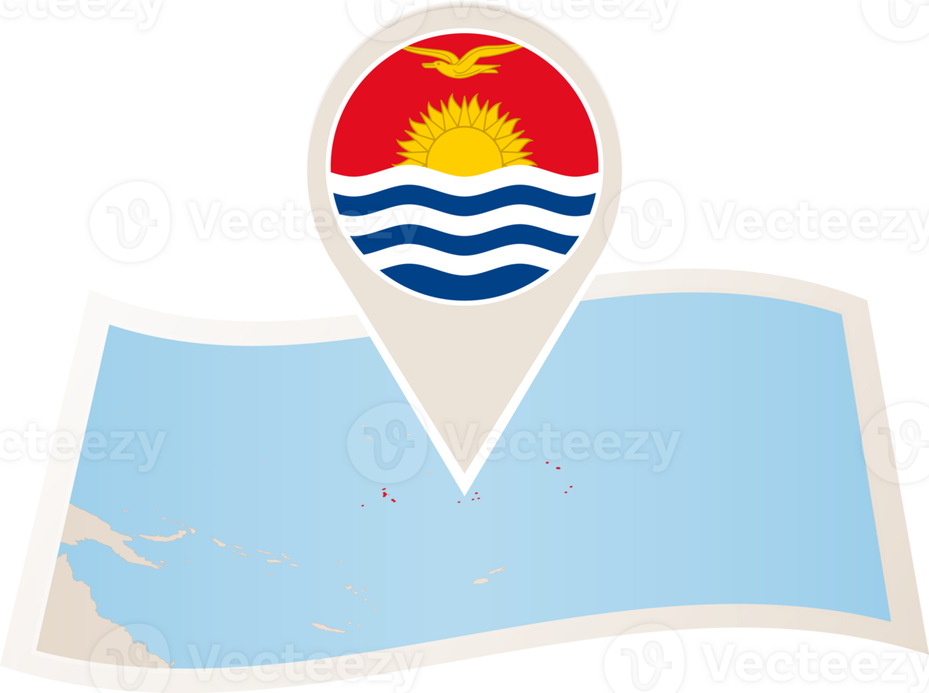 Folded map of Kiribati with flag pin of Kiribati. png