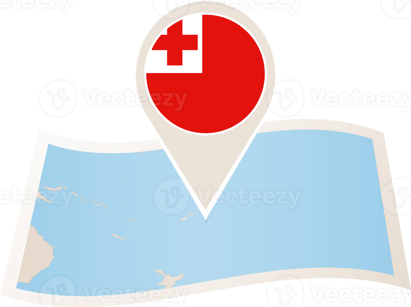 Folded map of Tonga with flag pin of Tonga. png
