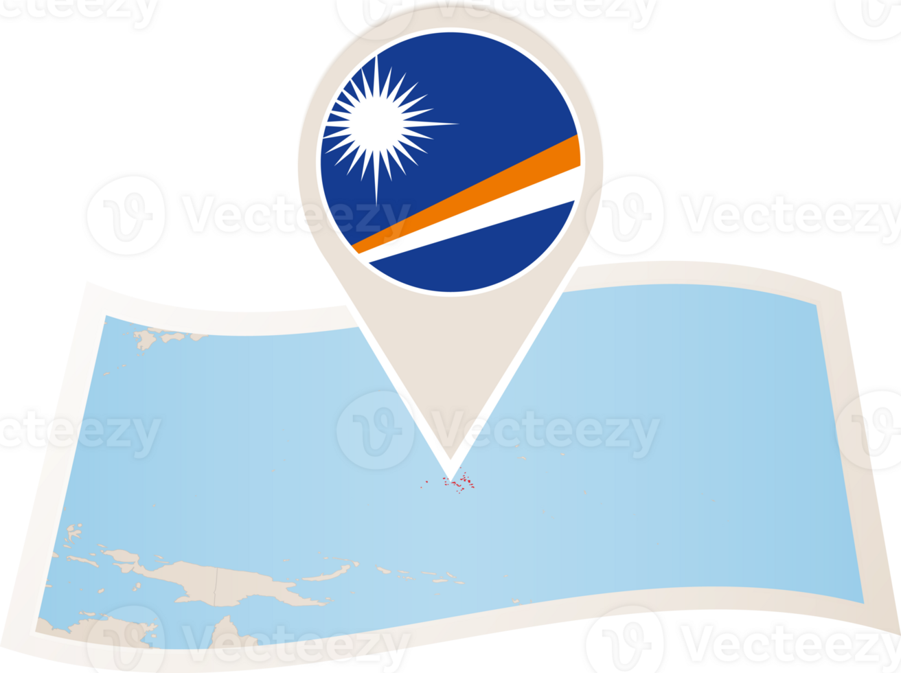 Folded map of Marshall Islands with flag pin of Marshall Islands. png
