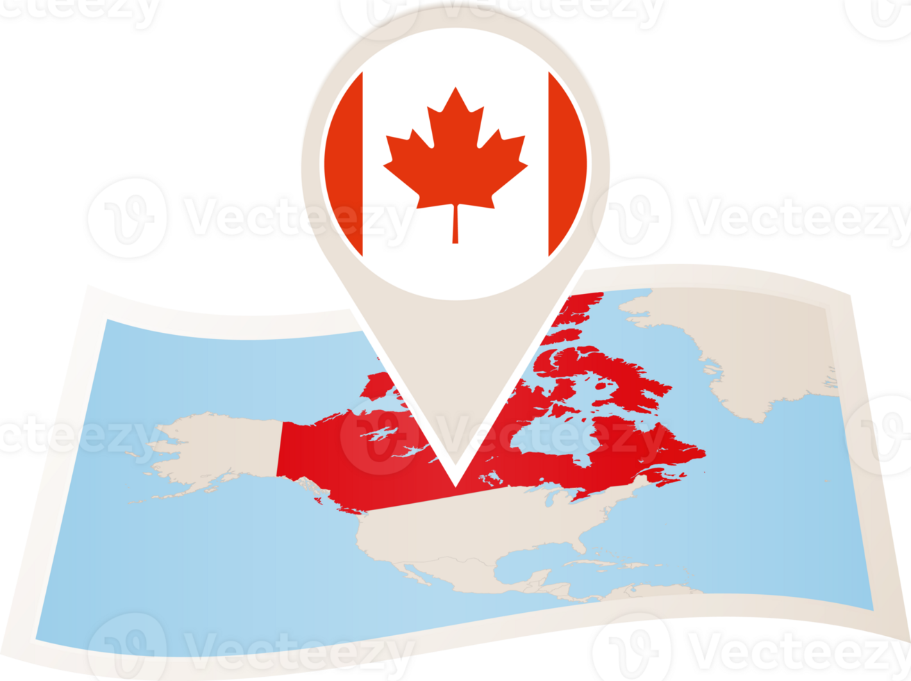 Folded map of Canada with flag pin of Canada. png