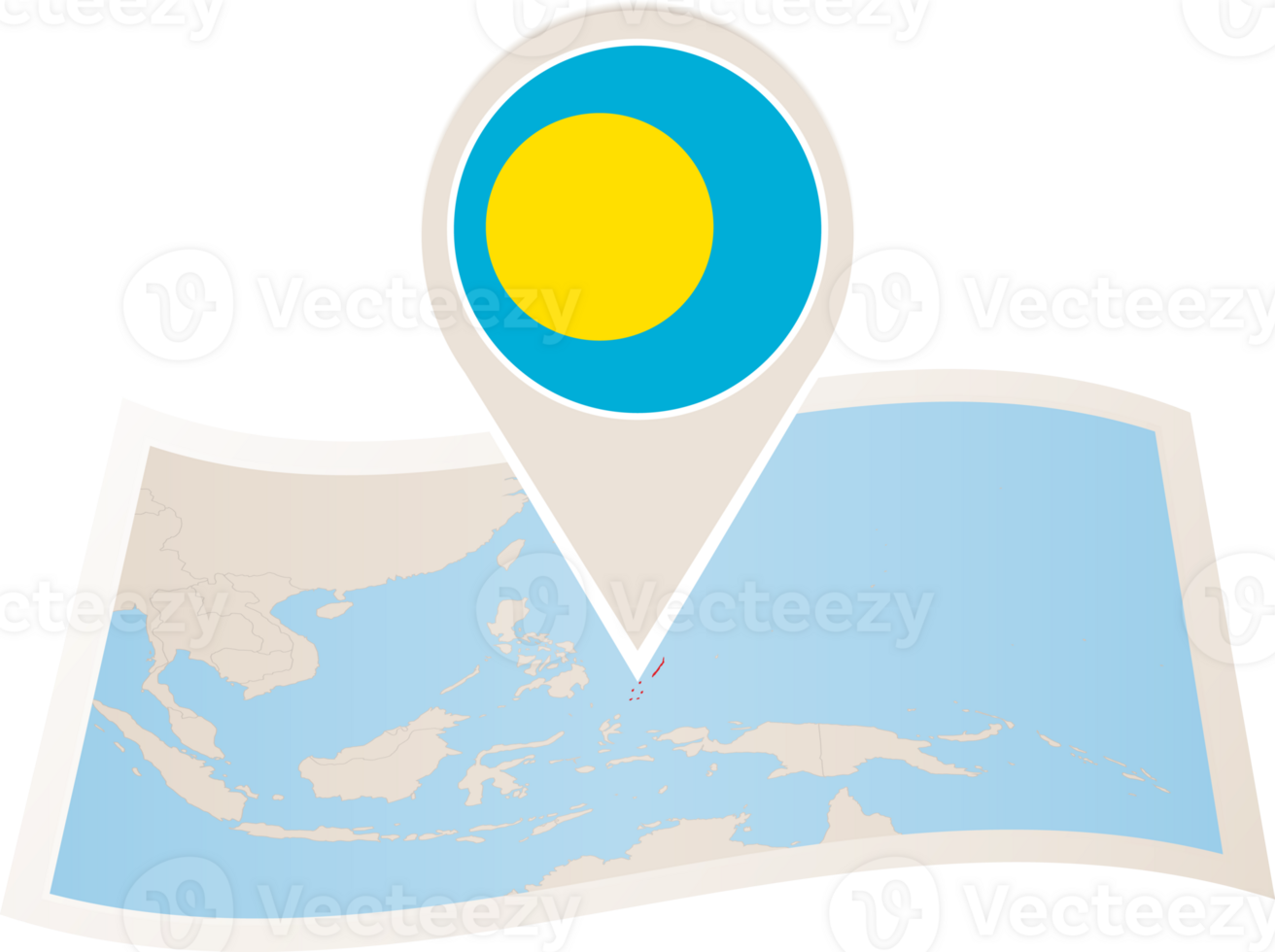 Folded map of Palau with flag pin of Palau. png