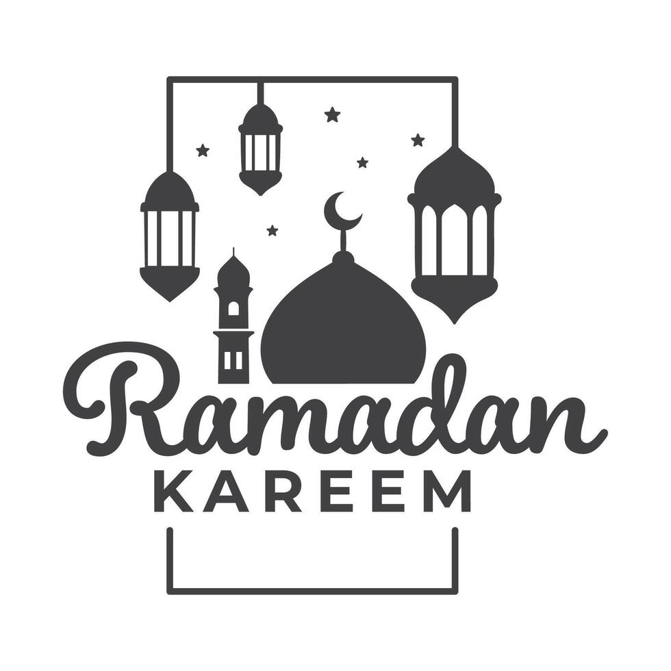 Ramadan Kareem Greeting with Mosque and Lanterns vector