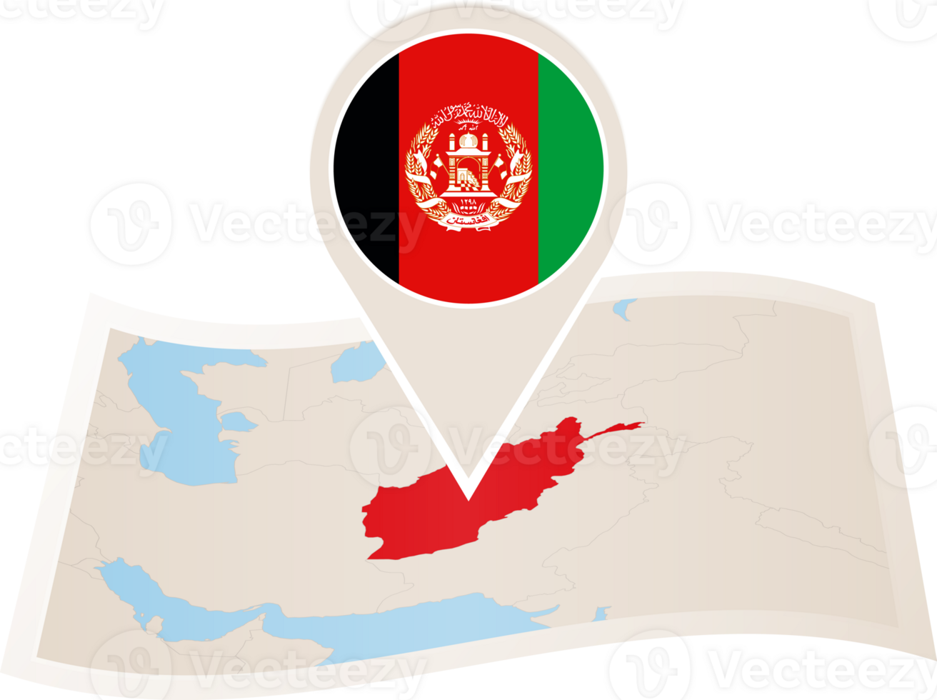 Folded map of Afghanistan with flag pin of Afghanistan. png
