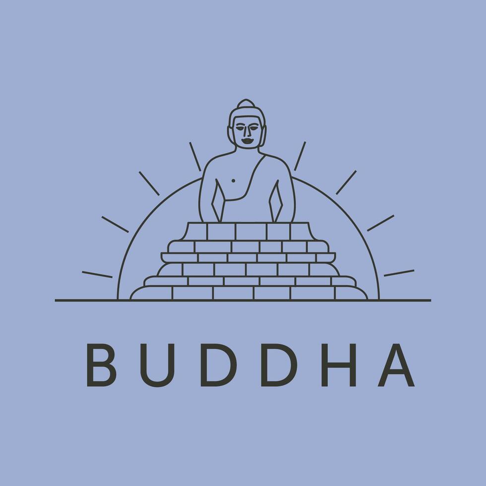 buddha borobudur and sunrise icon line art logo symbol illustration design vector