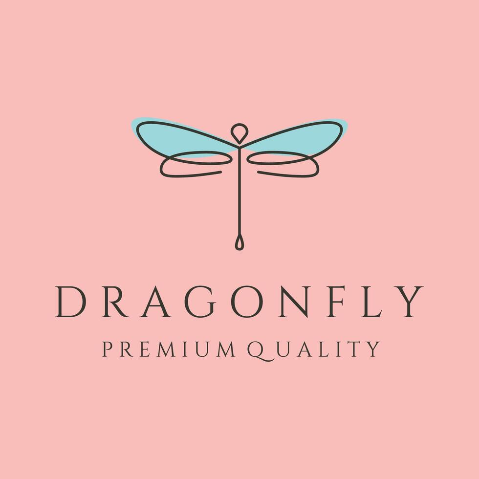 dragonfly with blue wings line art logo symbol illustration design vector