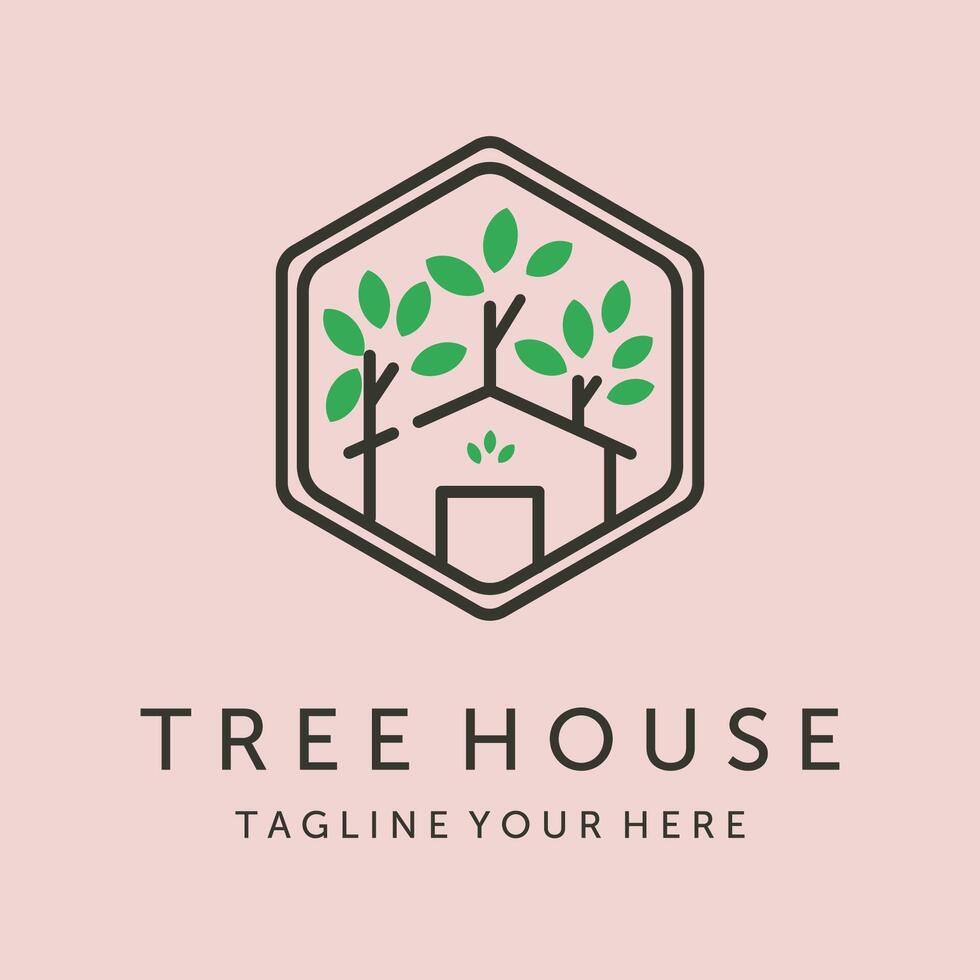 tree house template line art logo symbol illustration design vector