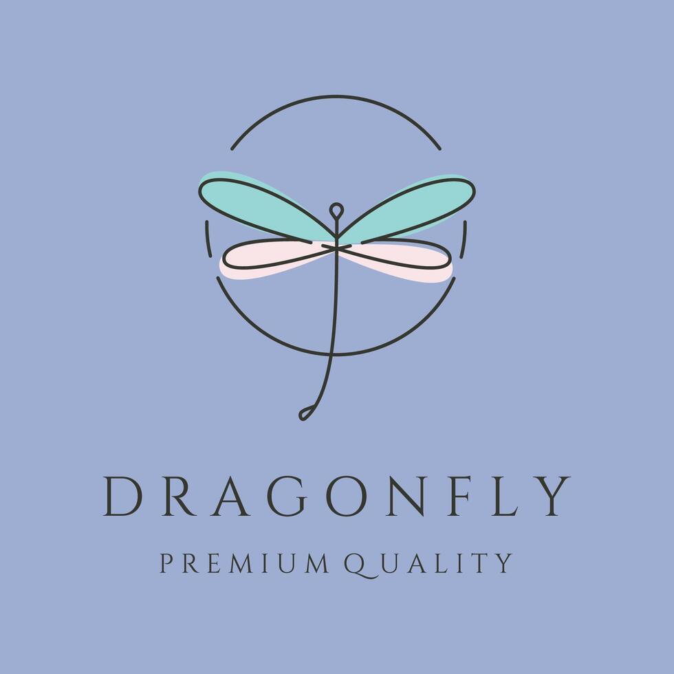 dragonfly icon with blue and pink wings line art logo symbol illustration design vector