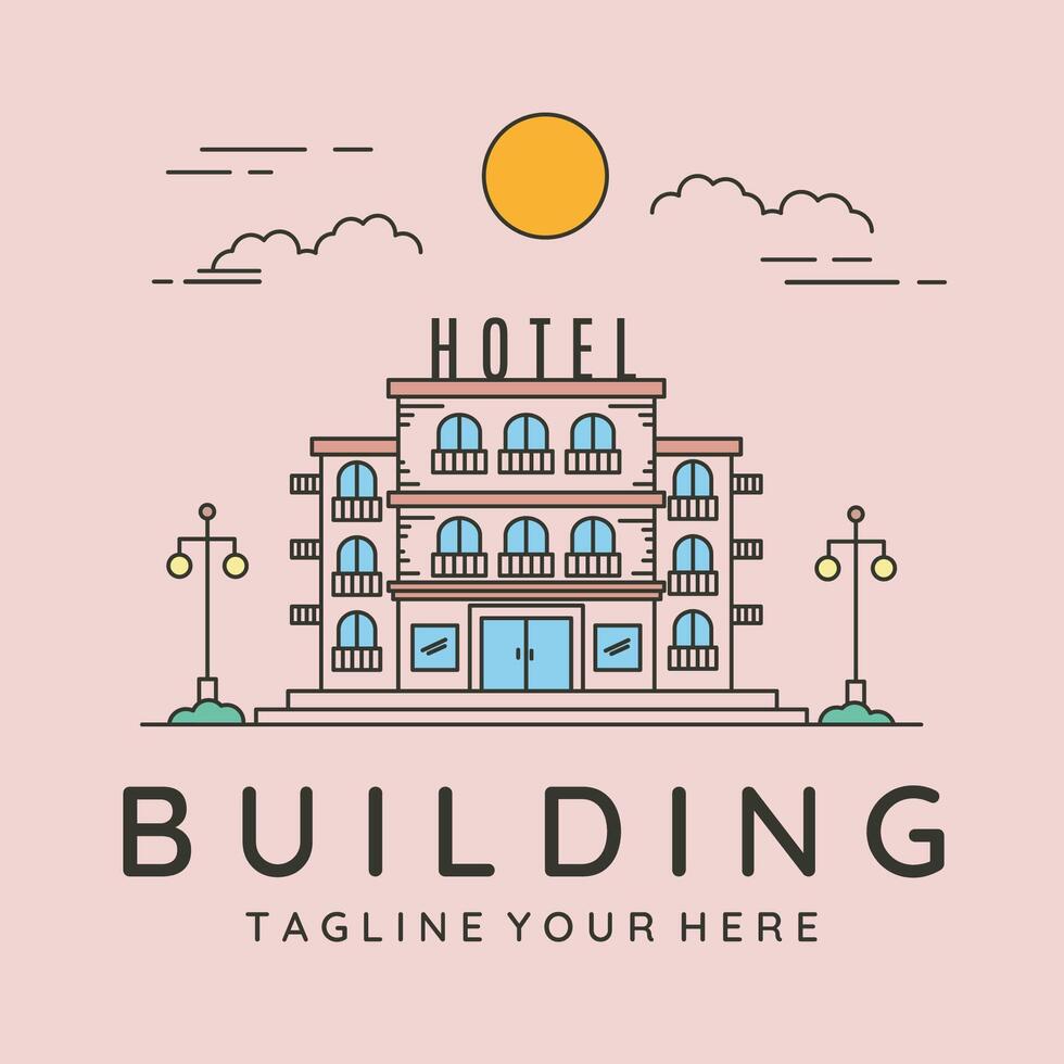 hotel building icon line art logo symbol illustration design vector