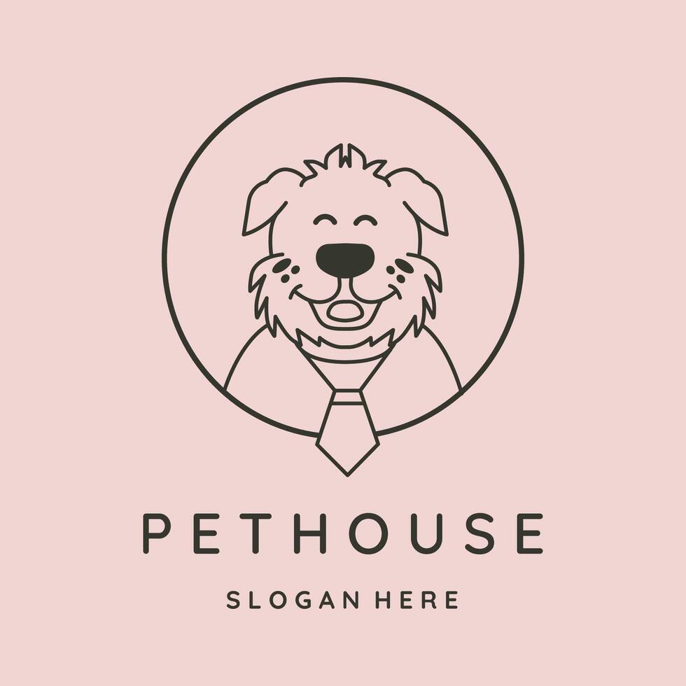 dog pet house line art logo symbol illustration design vector