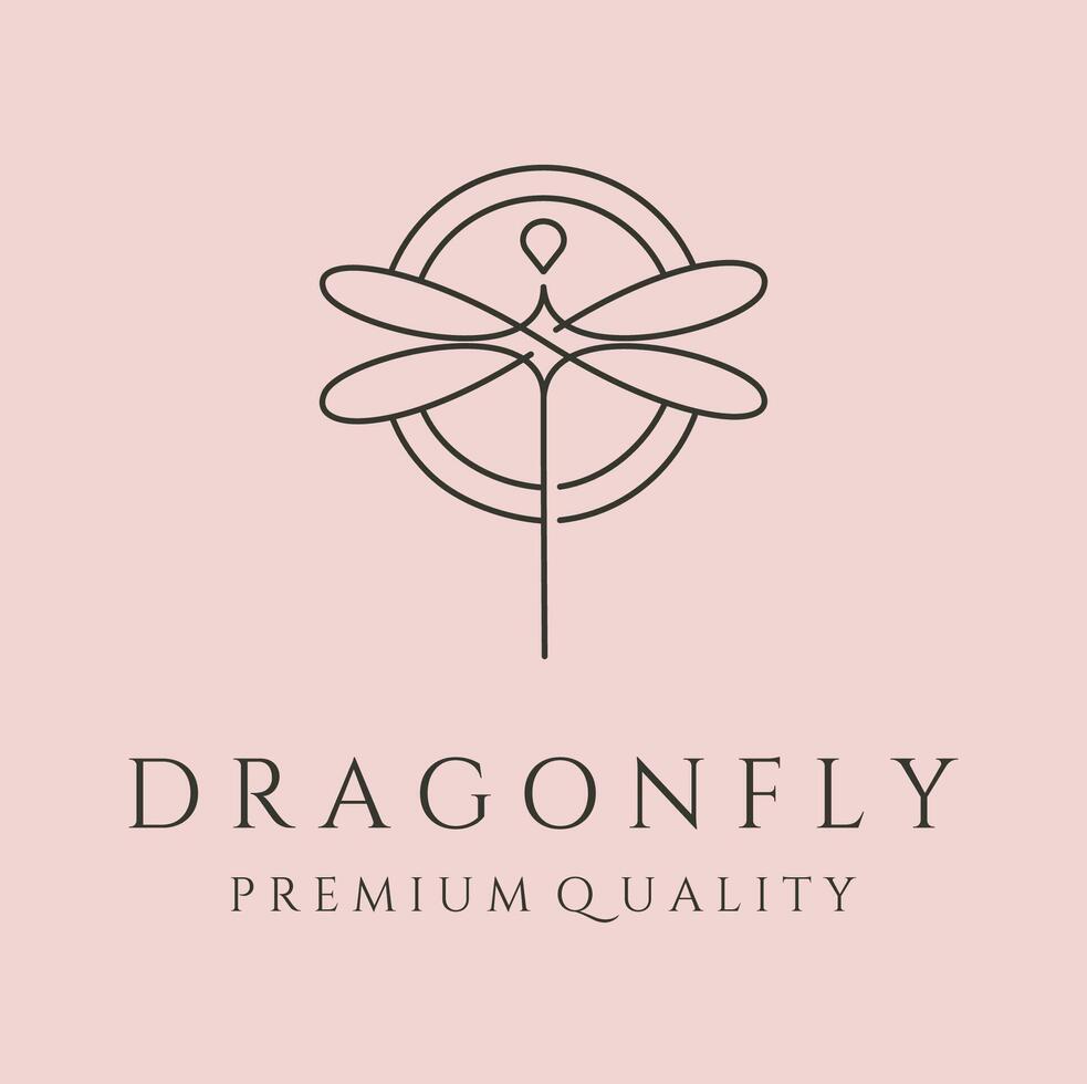 unique dragonfly line art logo symbol illustration design vector
