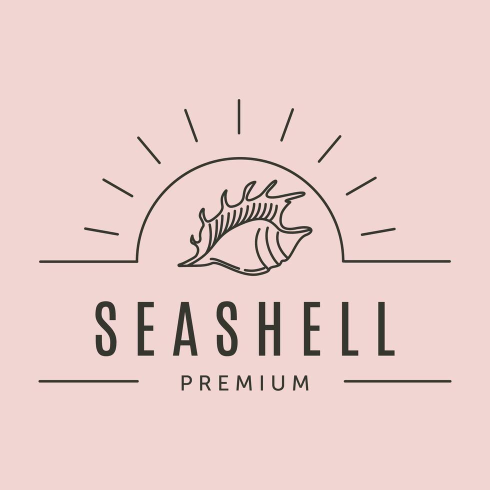 sea shell icon and sunburst line art logo symbol illustration design vector