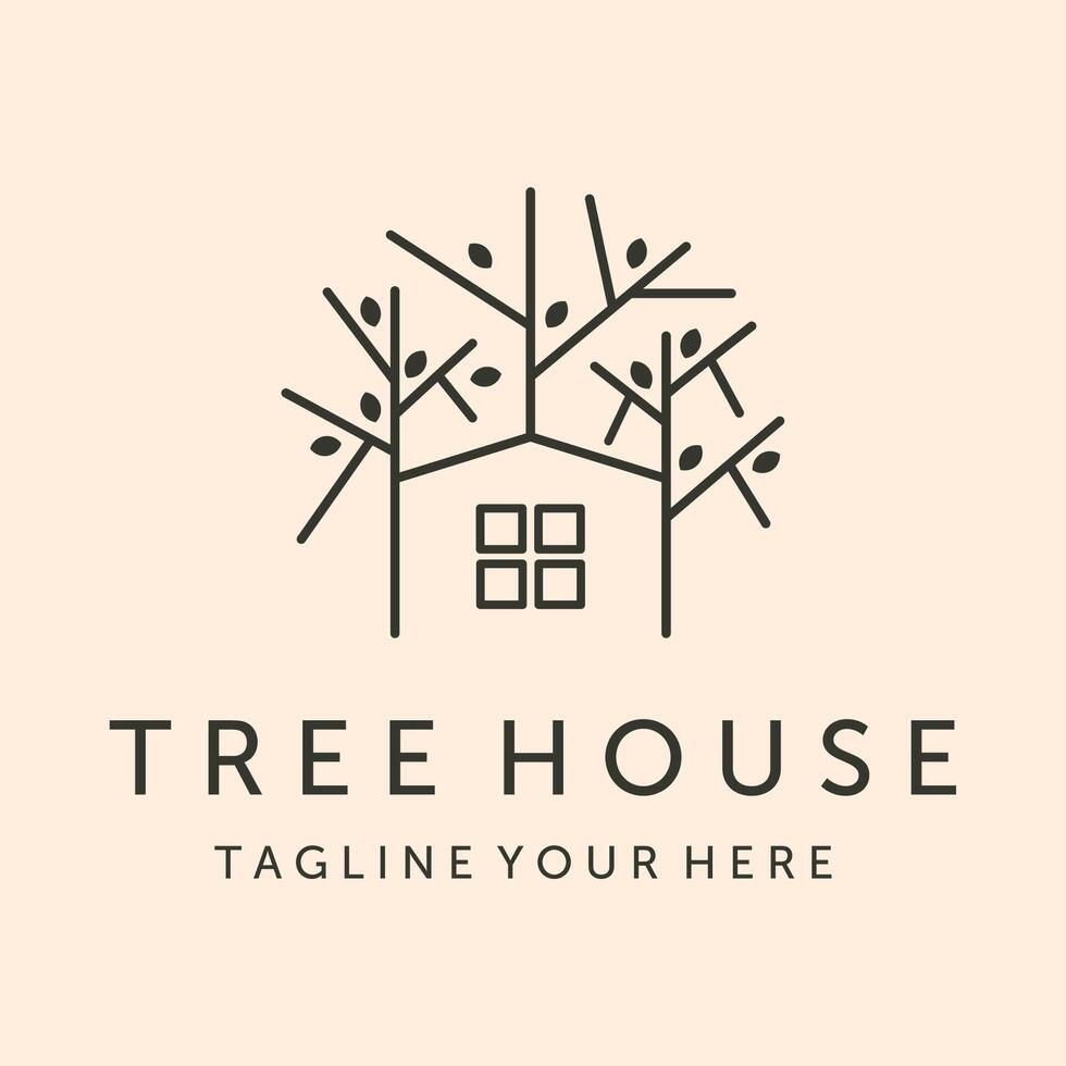 tree house icon line art logo symbol illustration design vector