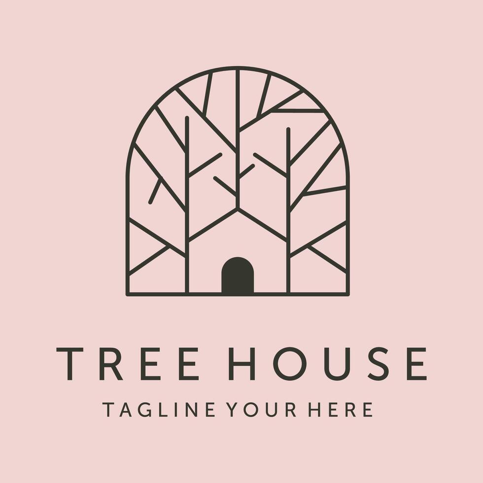 simple tree house line art logo symbol illustration design vector