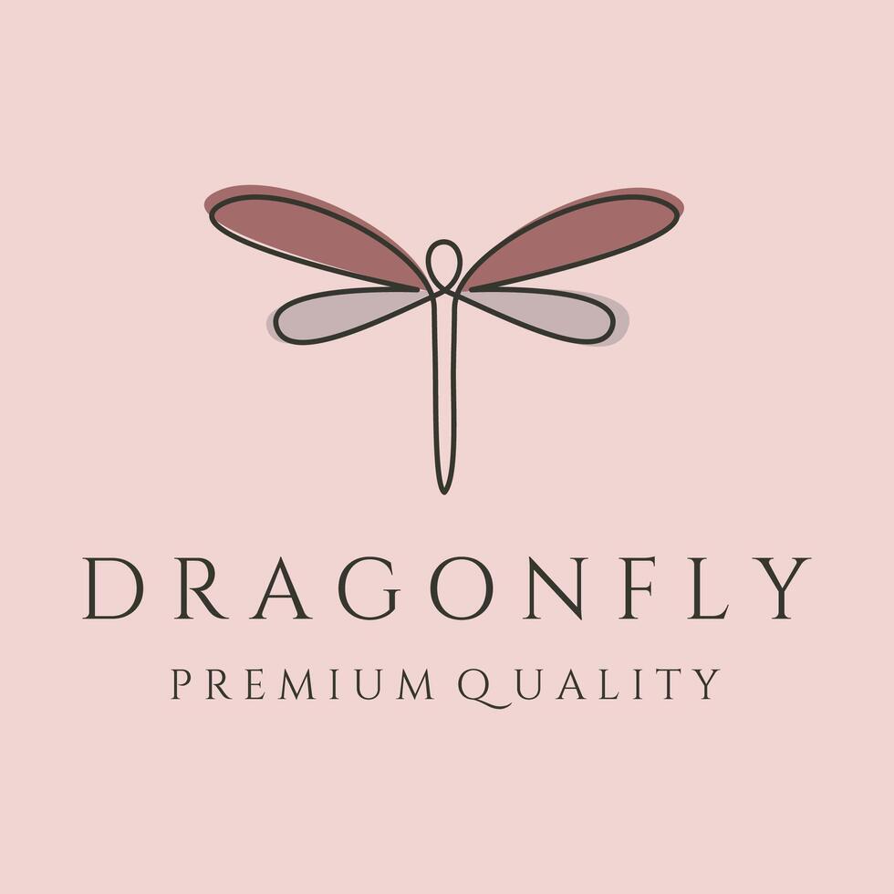 dragonfly continuous line art and color wings logo symbol illustration design vector