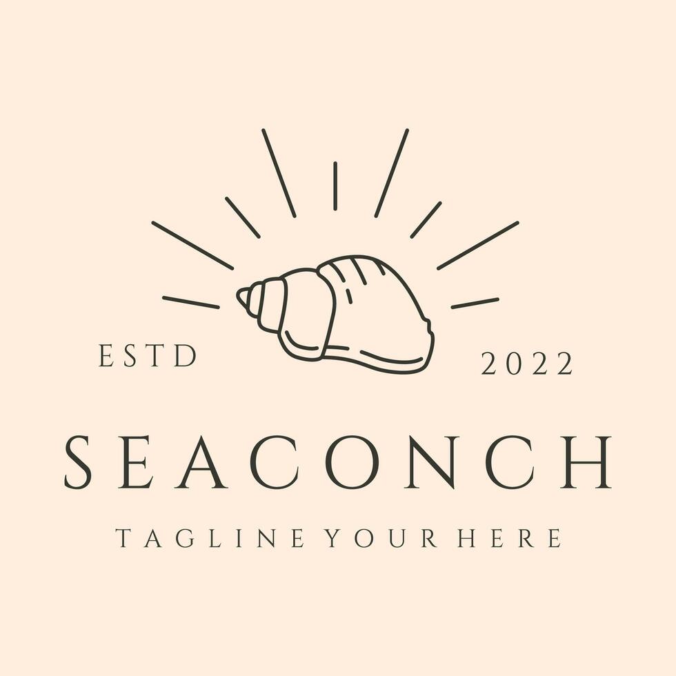 sea conch and sunburst line art logo symbol illustration design vector