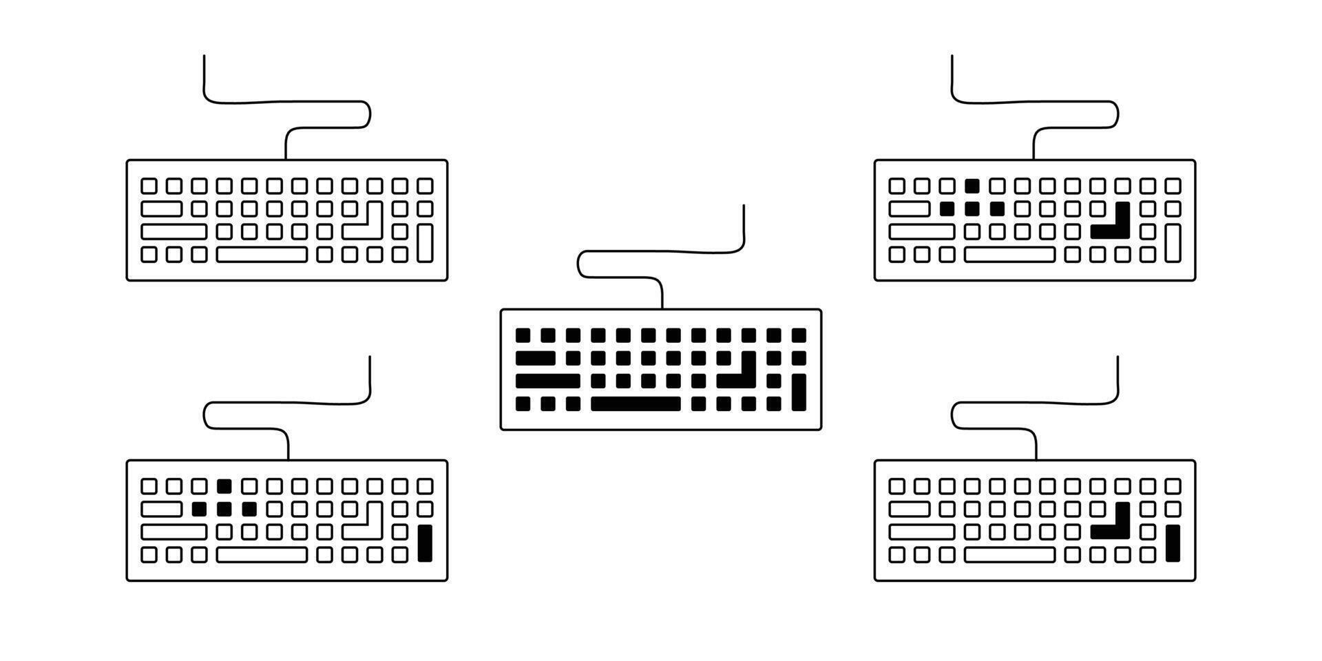 Computer keyboard icon. Line art computer keyboards icon with a stylized cable. vector