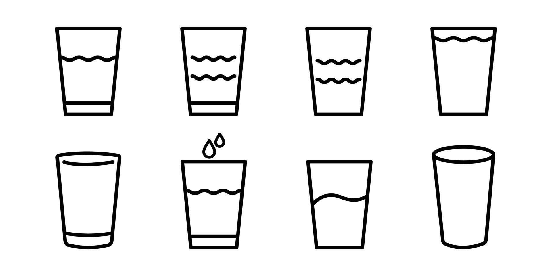 Line Art Illustration of Water in Various Glass Icon. Glass of Water Icons. vector
