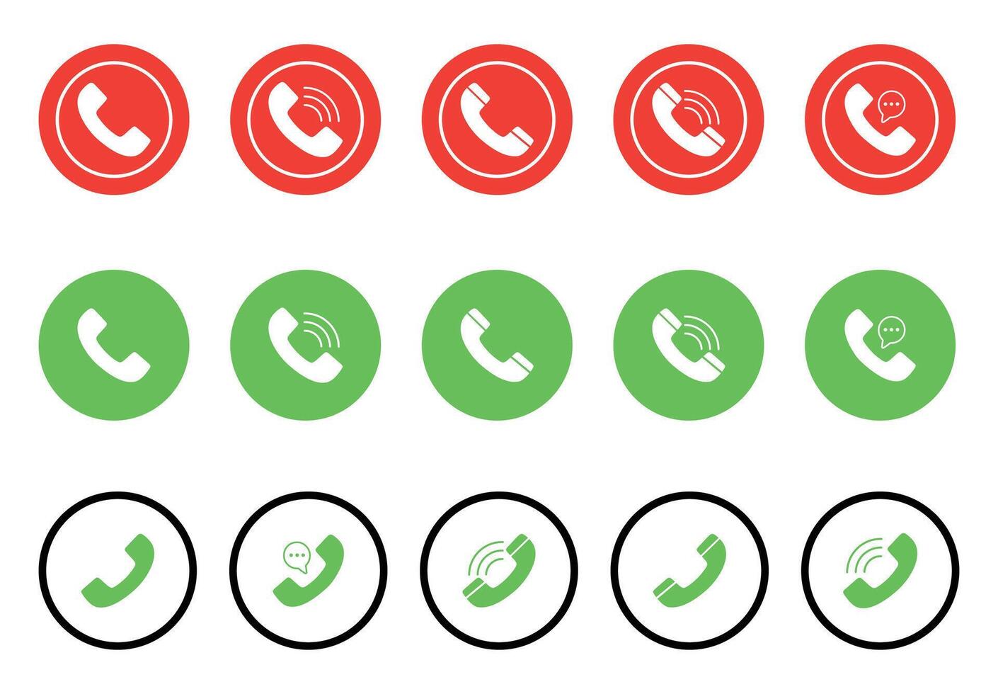 Collection of phone call icons in red and green circles. vector