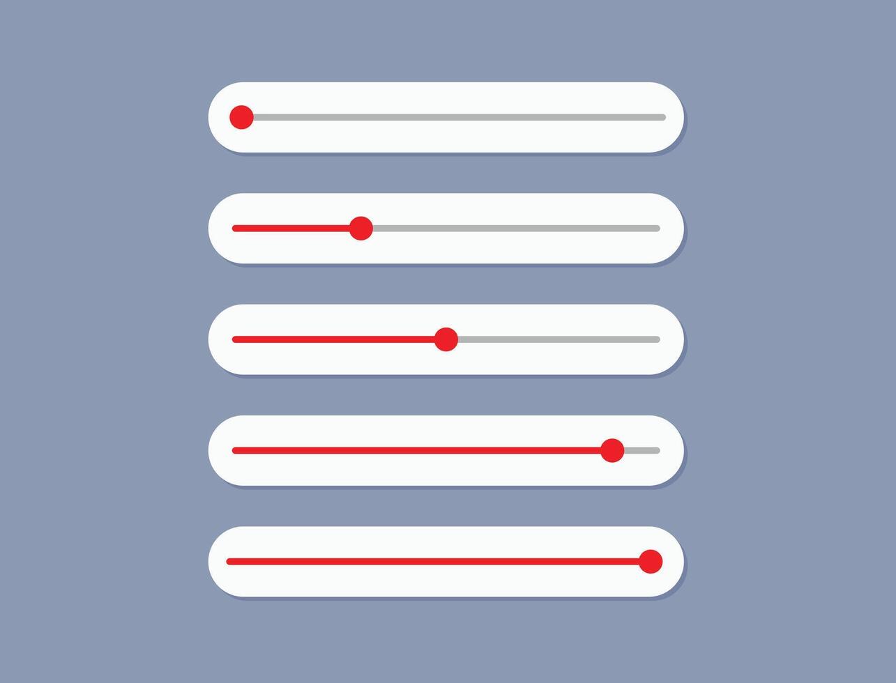 Horizontal adjustable sliders with a red progress bar indicator against a light gray background. vector