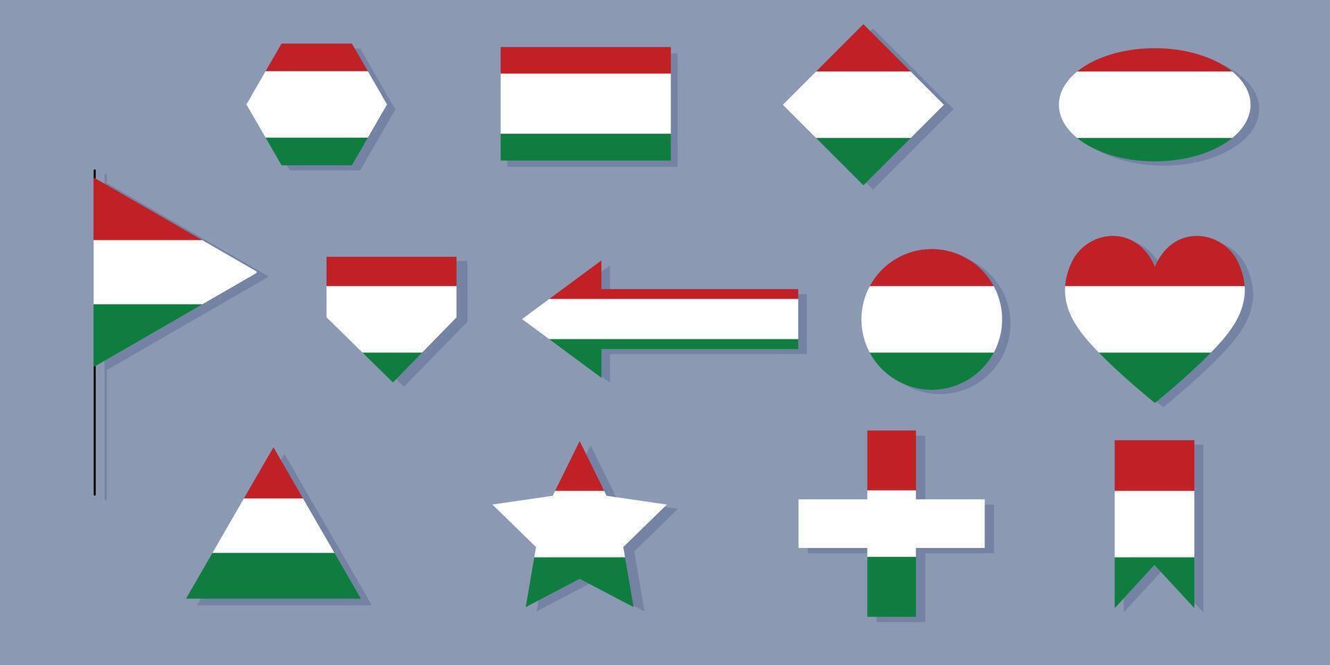 Hungary flag icons of a variety of geometric shapes. An illustration of the Hungary flag. vector