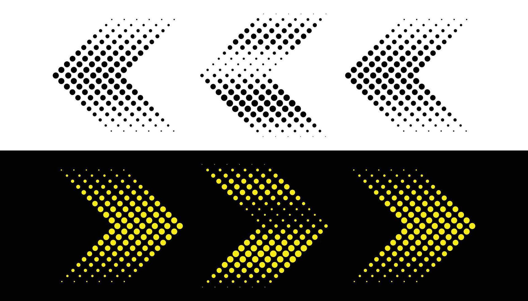 Stylish halftone arrows in black and yellow variations. vector