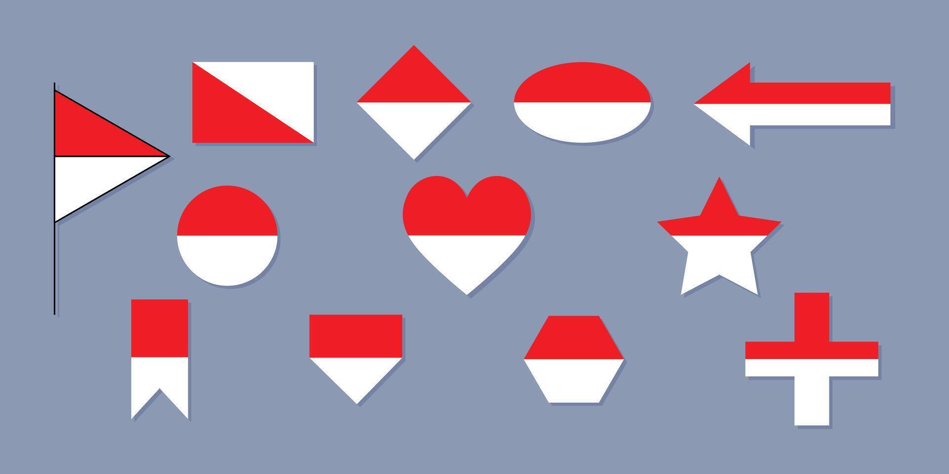 Indonesia flags icons of a variety of geometric shapes. vector