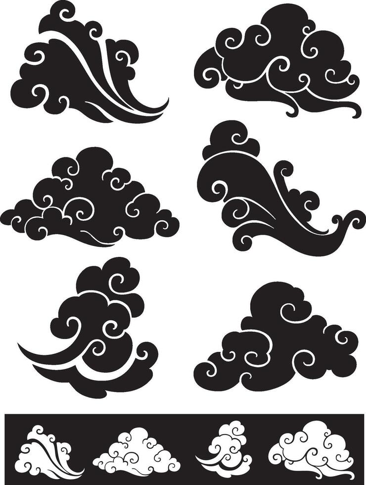 Chinese Style Clouds Silhouette Set vector