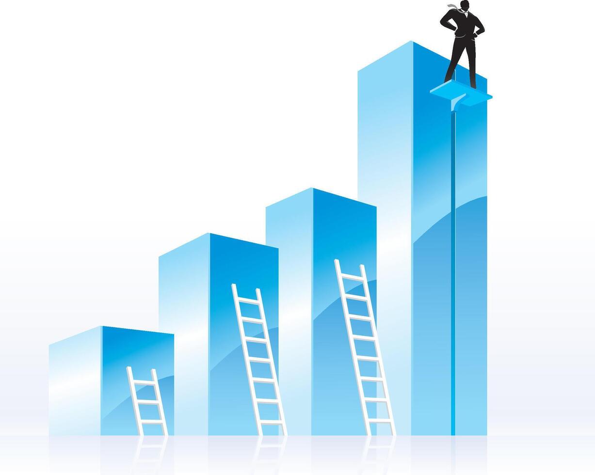 Businessman climbing up the bar chart vector