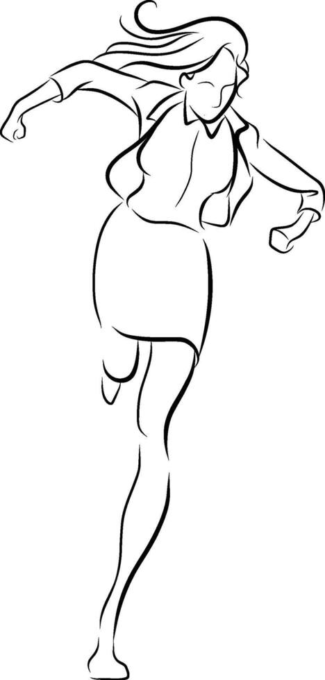 A woman running in a black and white drawing vector