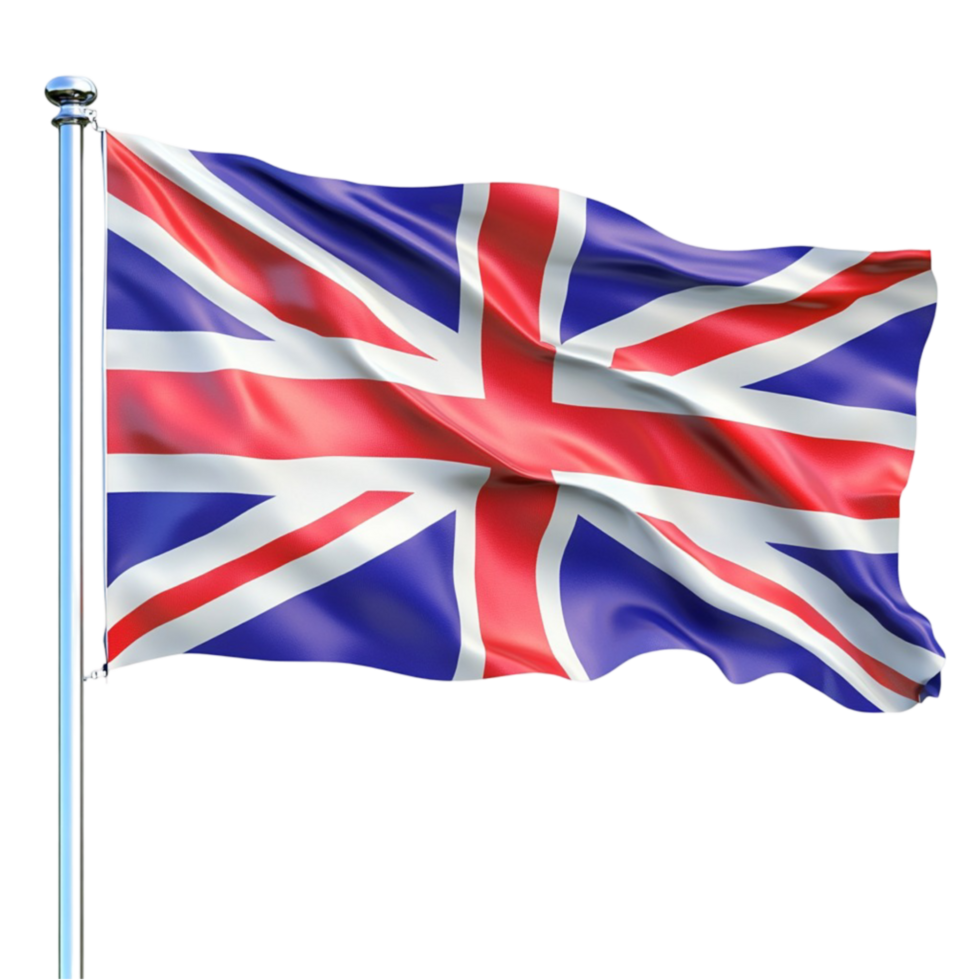 flag of united kingdom on a pole with a transparent background png