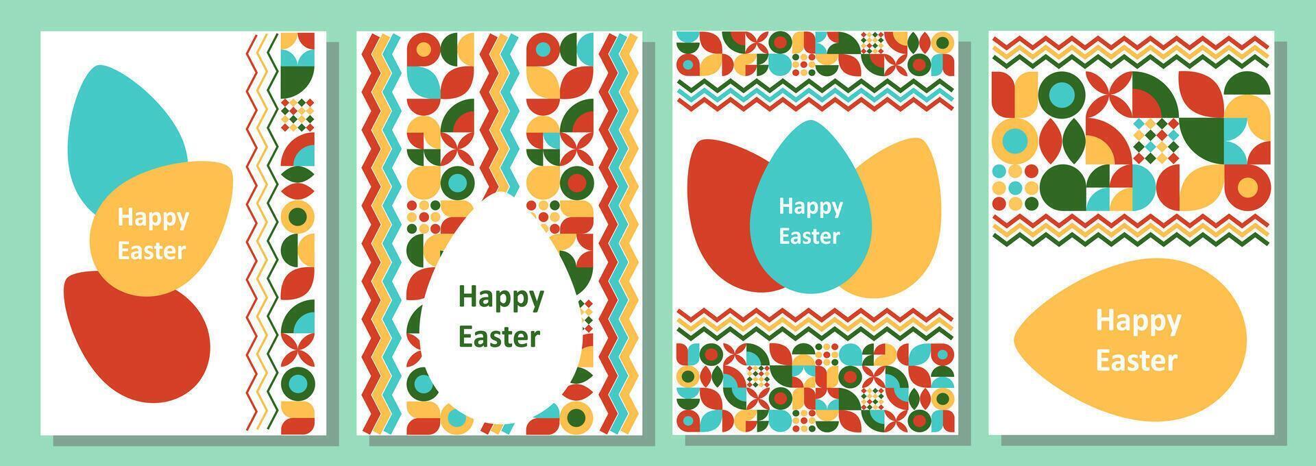 Set of Easter cards. Abstract eggs spring flowers and decorations. For poster, postcard, scrapbooking, stickers.easter banners set with colorful patterns vector