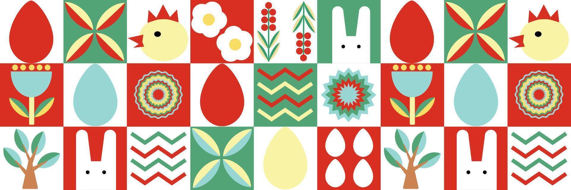 easter bunny Seamless Easter pattern in modern minimalist style with geometric shapes, eggs. Abstract template for poster, branding, advertising, postcard, prints, banner. vector