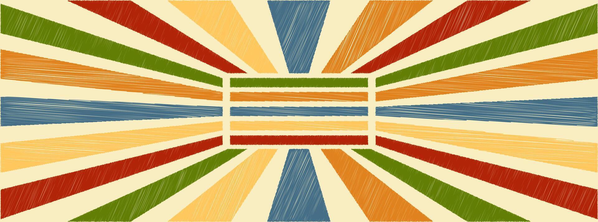 Abstract background 70s retro perspective lines background. Vintage colourful stripes banner, backdrop.a colorful abstract background with a sunburst vector