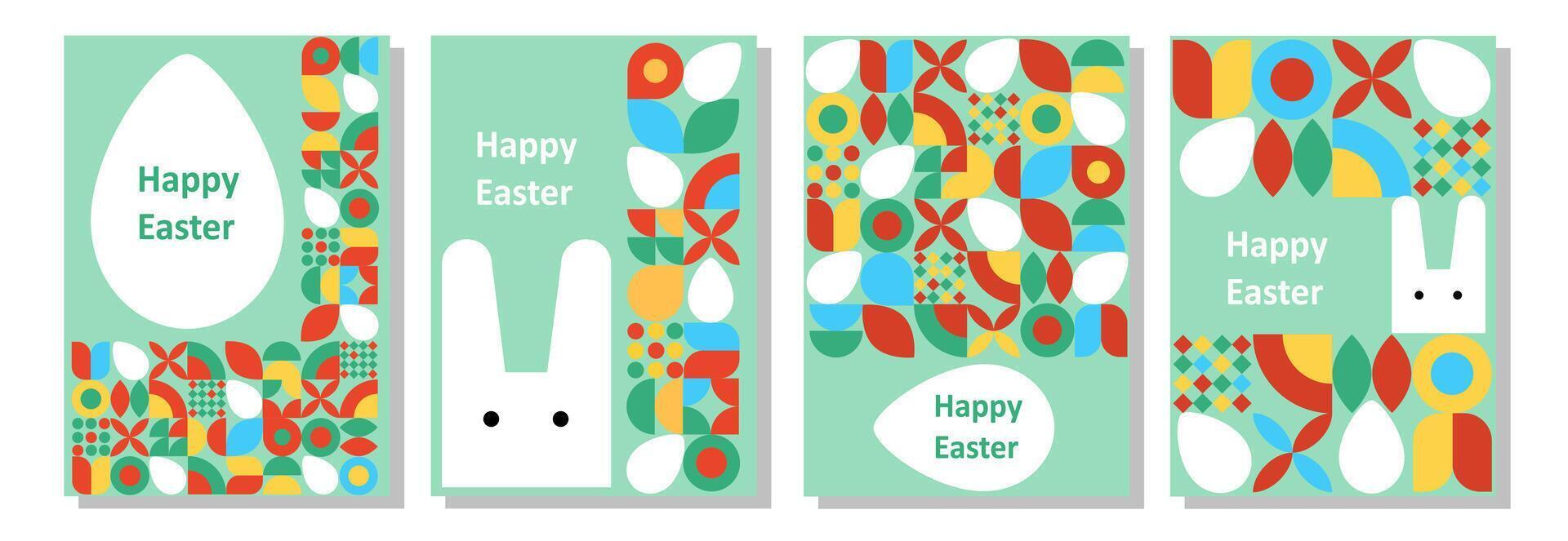 Set of Easter cards. Abstract eggs spring flowers and decorations. For poster, postcard, scrapbooking, stickers.easter banners set with colorful bunny and eggs vector