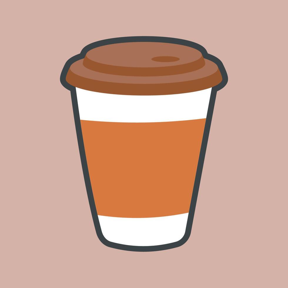 coffee cardboard cup with outline flat design. vector