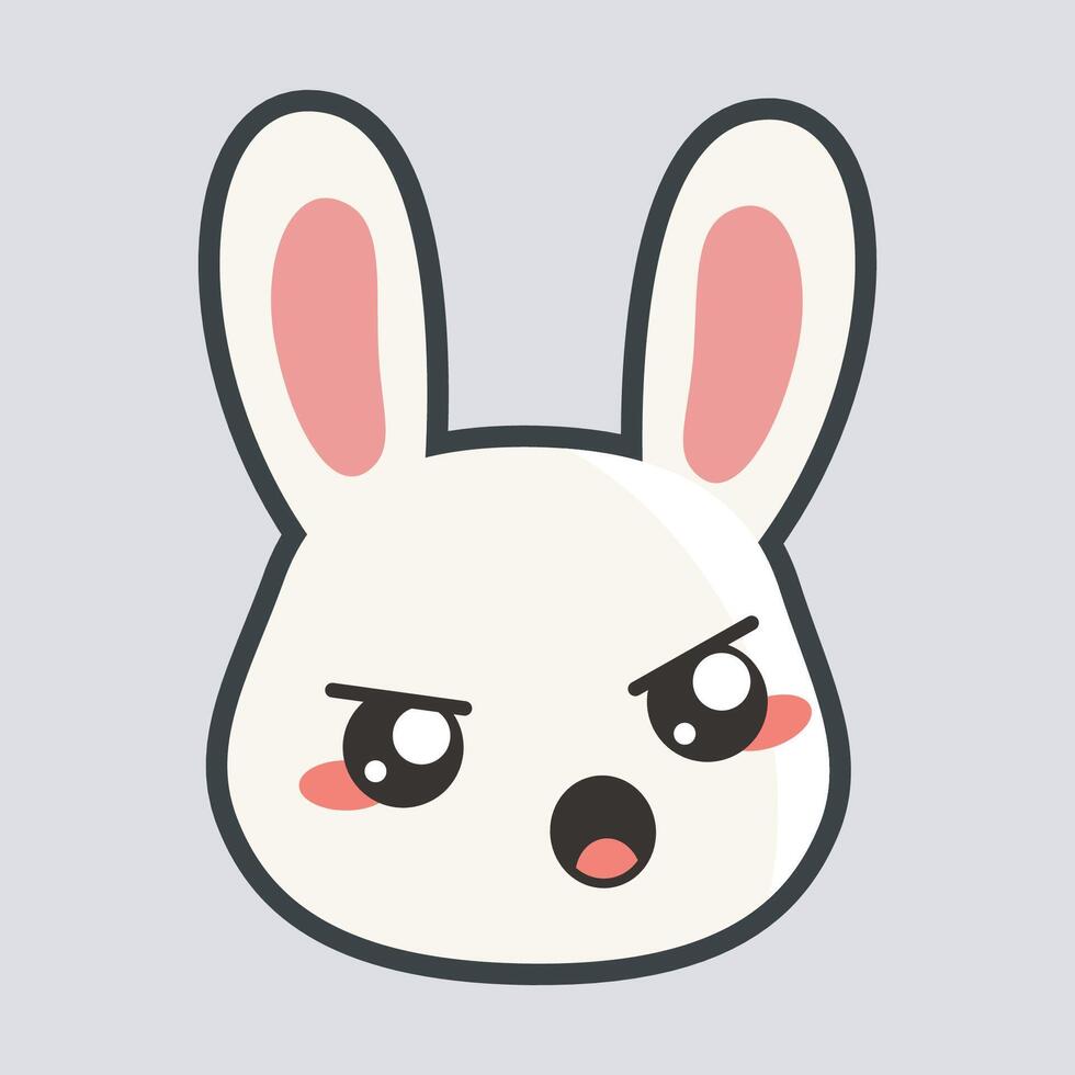 upset rabbit expression head with outline flat design. vector